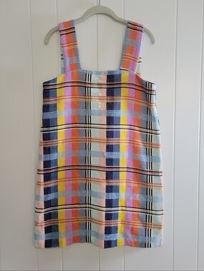 Sister Jane Colorful Tweed Mini Shift Dress Plaid Multi Checks Mod Coquette LG